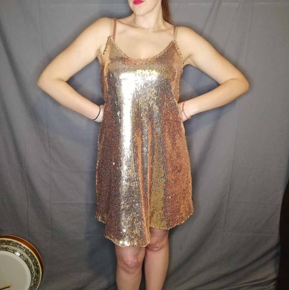 Missguided rose gold sequined slip dress - Picture 2 of 2
